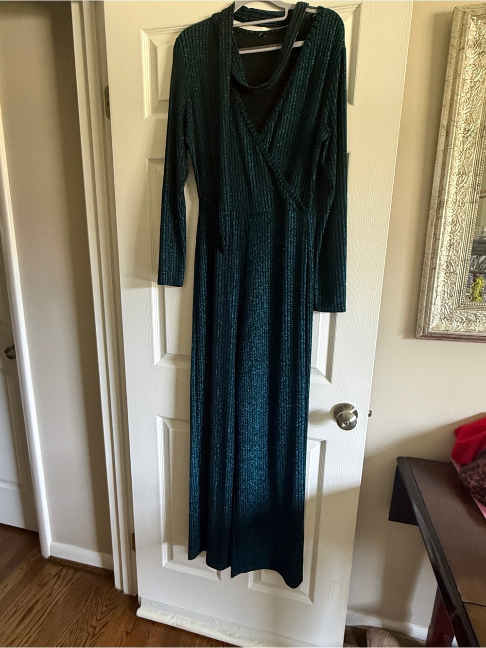 Long Sleeve black w/ sparkle teal jumper - Elegant V-Neck Wrap Style